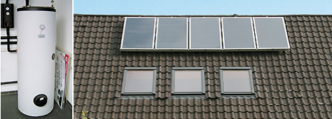 5 Sonnenkollektoren 10,15m² mit 350 Liter Pufferspeicher<br>inkl. Montage und Anschlußmaterial